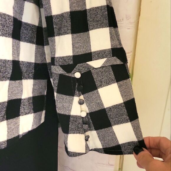 NEW Derek Lam 10 Crosby Black/White Buffalo Plaid Collarless Shirt sz.6 ret $325 - Picture 3 of 9